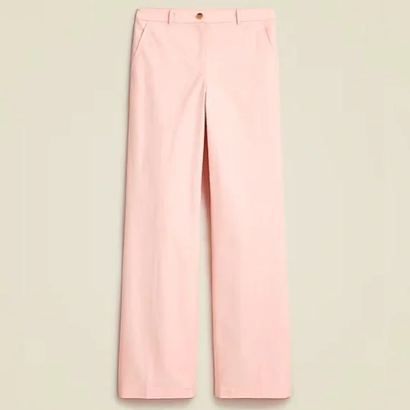 J. Crew - Full-Length Wide-Leg Trouser in Cotton Blend in Delicate Bloom Pink - Picture 1 of 2